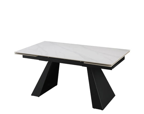 Tavolo Vermont allungabile 160x90 estensibile a 240 in ceramica effetto marmo Carrara con struttura in metallo nero